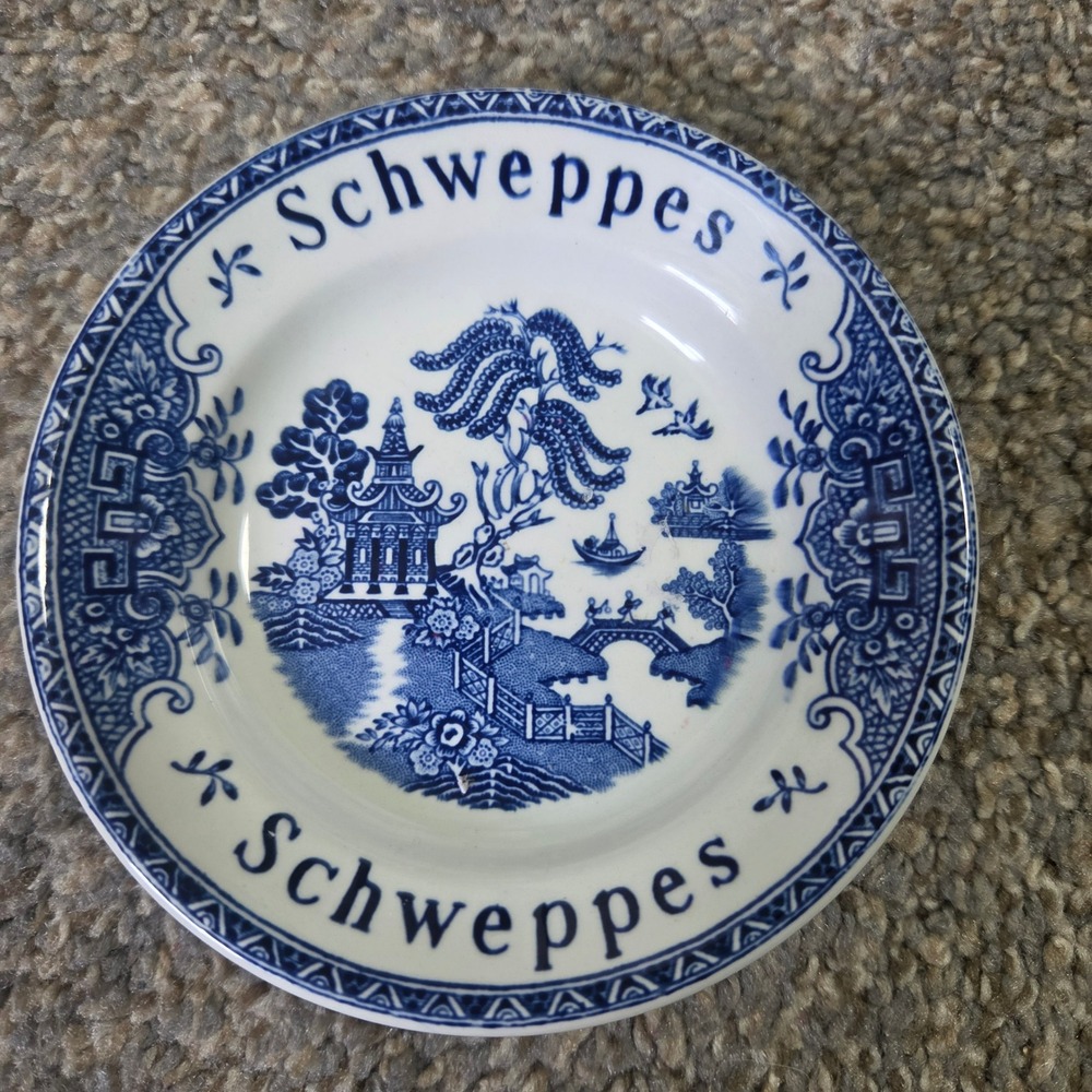 Enoch Wedgwood Schweppes Blue Willow Coaster Butter Pat England Transferware